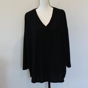 Entro Black V-Neck Ribbed Top Sz Small
